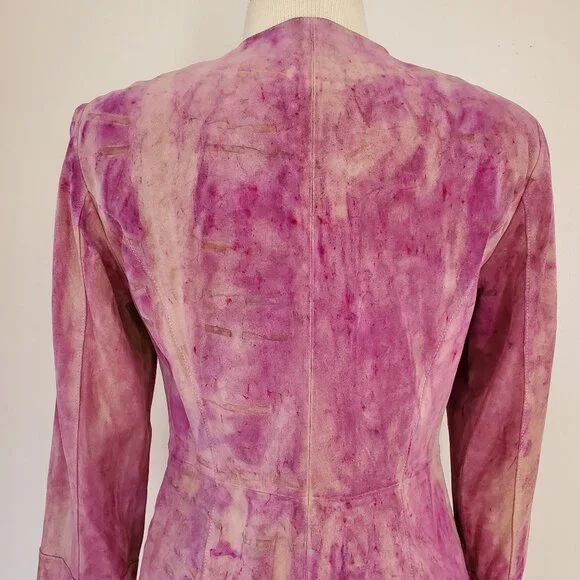 Leather suedeJacket Blazer pink peach beige small 4 6 tie dyed workwear cowgirl